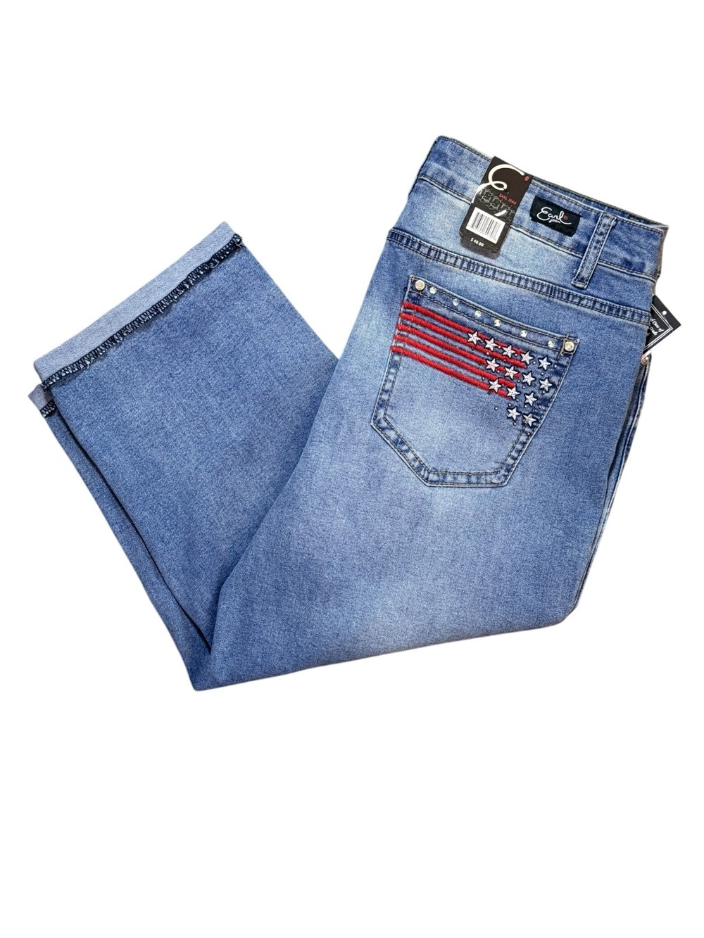 Earl Jeans USA Flag Embroidered Capri Jeans NWT Size 14 Patriotic Denim - Picture 6 of 11